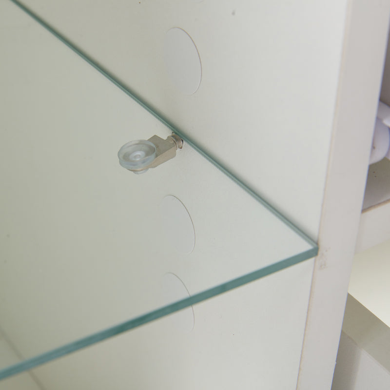Meuble TV blanc brillant étagères en verre avec éclairage LED 2 tiroirs ENDRONS