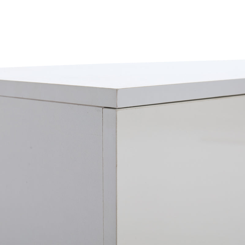 Meuble TV blanc brillant étagères en verre avec éclairage LED 2 tiroirs ENDRONS