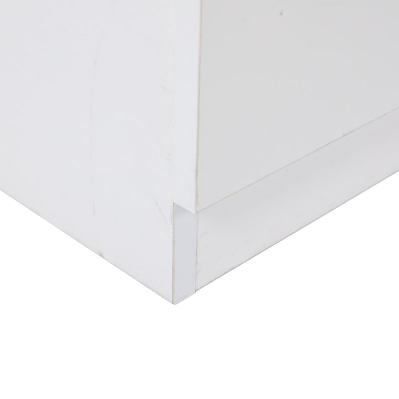 Meuble TV blanc brillant étagères en verre avec éclairage LED 2 tiroirs ENDRONS