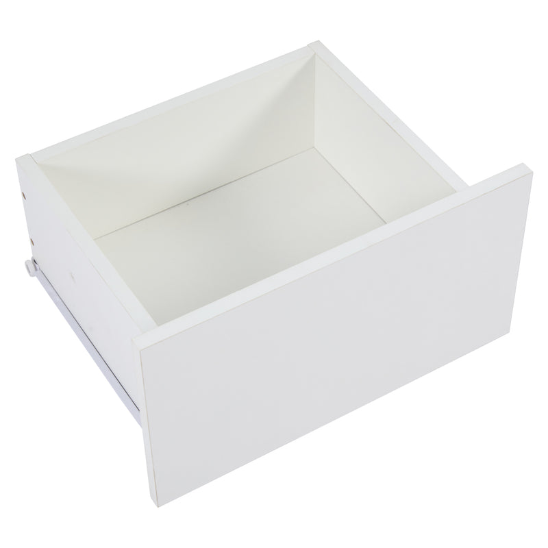 Meuble TV blanc brillant étagères en verre avec éclairage LED 2 tiroirs ENDRONS
