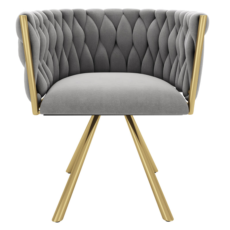Lot de 2 chaises de salle à manger pivotant 360° velours gris matelassé et base doré EPICUTICL