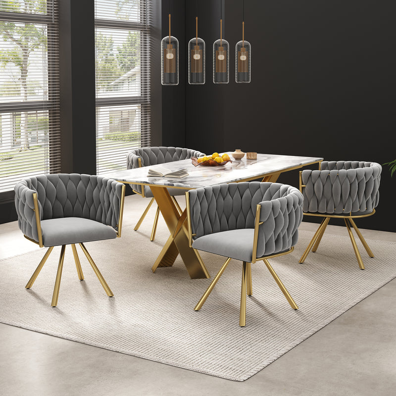 Lot de 2 chaises de salle à manger pivotant 360° velours gris matelassé et base doré EPICUTICL