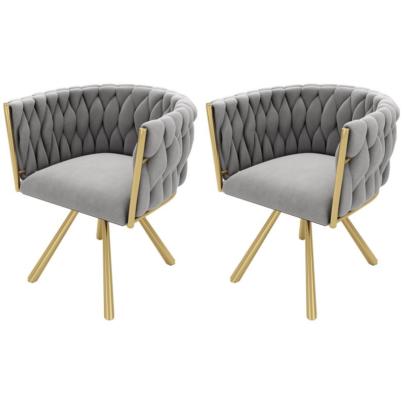Lot de 2 chaises de salle à manger pivotant 360° velours gris matelassé et base doré EPICUTICL