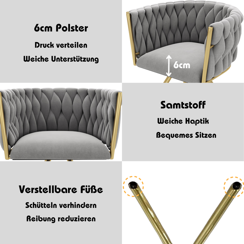 Lot de 2 chaises de salle à manger pivotant 360° velours gris matelassé et base doré EPICUTICL