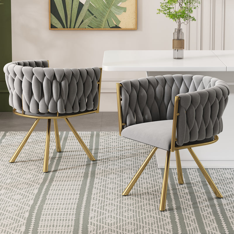 Lot de 2 chaises de salle à manger pivotant 360° velours gris matelassé et base doré EPICUTICL