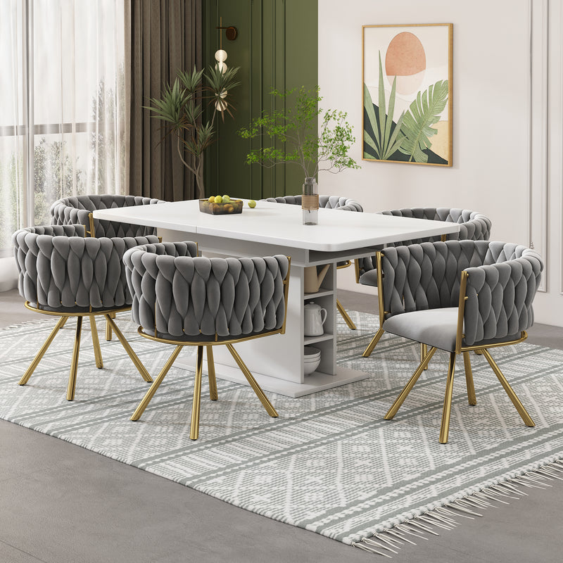 Lot de 2 chaises de salle à manger pivotant 360° velours gris matelassé et base doré EPICUTICL