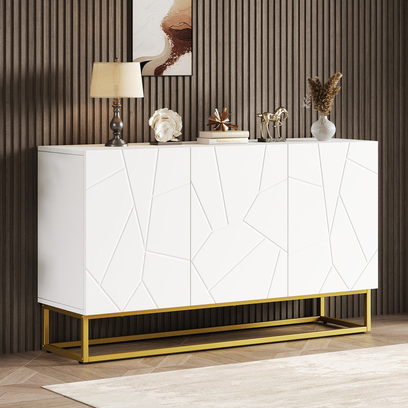 Buffet contemporain blanc motif texturé accent doré ERNAE