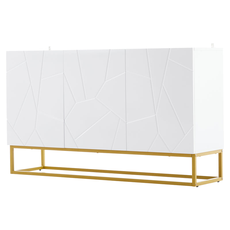 Buffet contemporain blanc motif texturé accent doré ERNAE