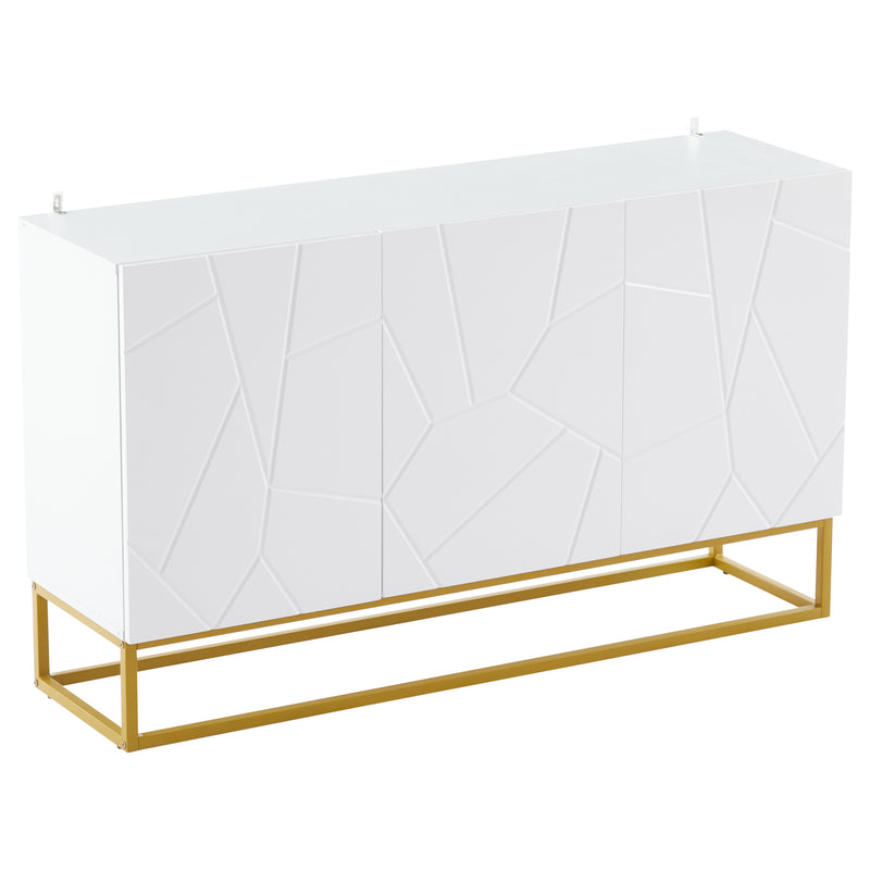 Buffet contemporain blanc motif texturé accent doré ERNAE