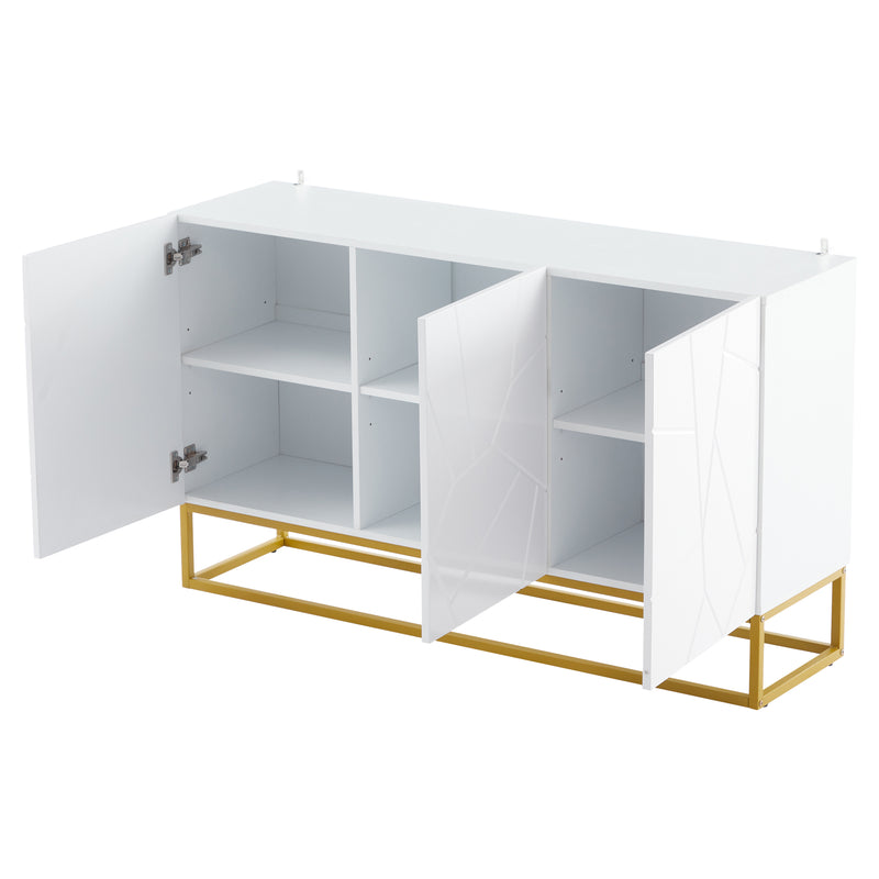 Buffet contemporain blanc motif texturé accent doré ERNAE