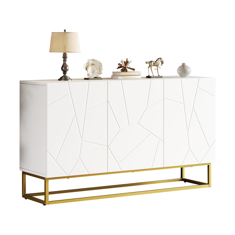 Buffet contemporain blanc motif texturé accent doré ERNAE