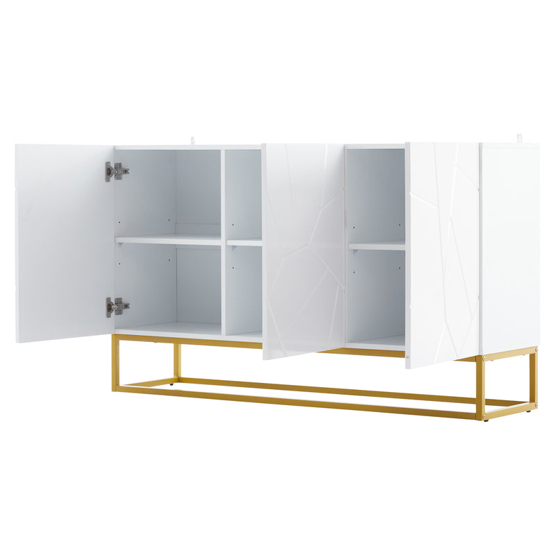 Buffet contemporain blanc motif texturé accent doré ERNAE