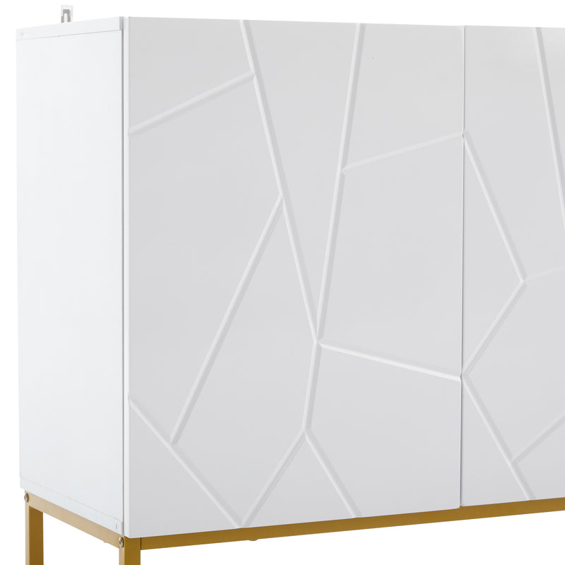 Buffet contemporain blanc motif texturé accent doré ERNAE