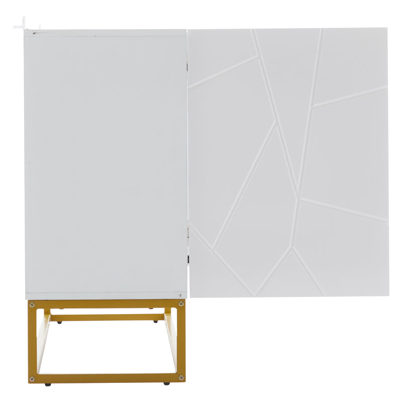 Buffet contemporain blanc motif texturé accent doré ERNAE
