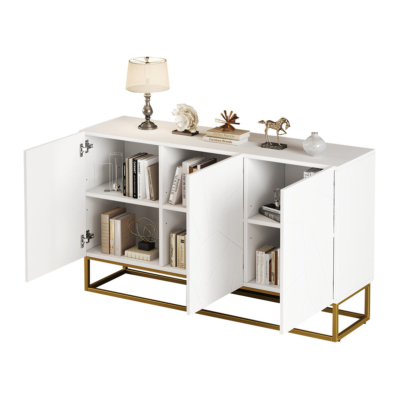 Buffet contemporain blanc motif texturé accent doré ERNAE