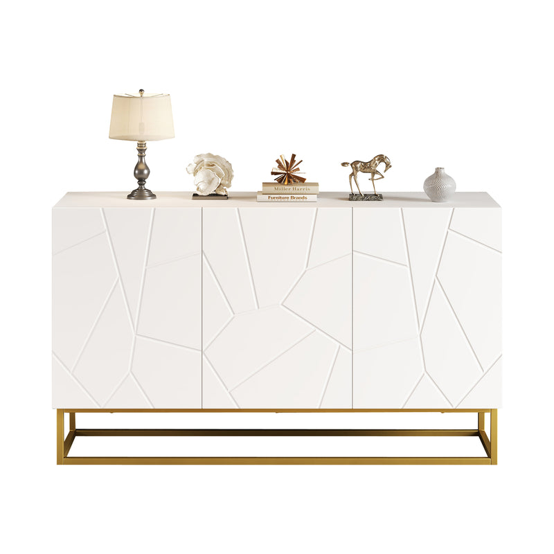 Buffet contemporain blanc motif texturé accent doré ERNAE