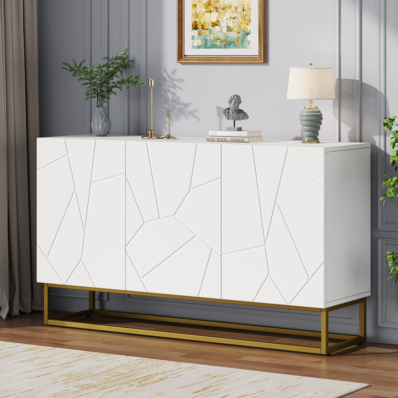 Buffet contemporain blanc motif texturé accent doré ERNAE