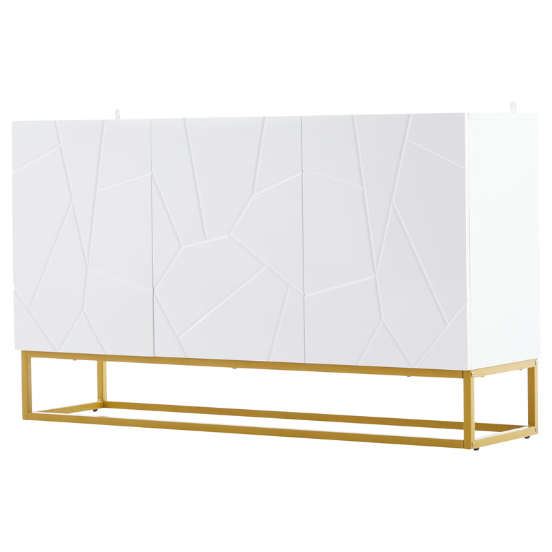 Buffet contemporain blanc motif texturé accent doré ERNAE
