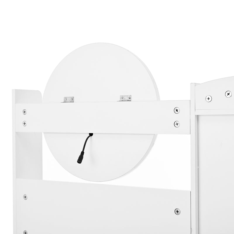 Coiffeuse moderne blanche avec tabouret, miroir LED, 5 tiroirs ETHER