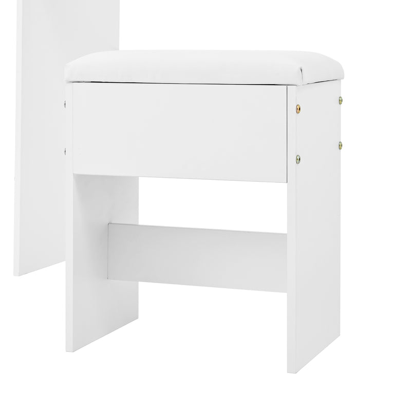 Coiffeuse moderne blanche avec tabouret, miroir LED, 5 tiroirs ETHER