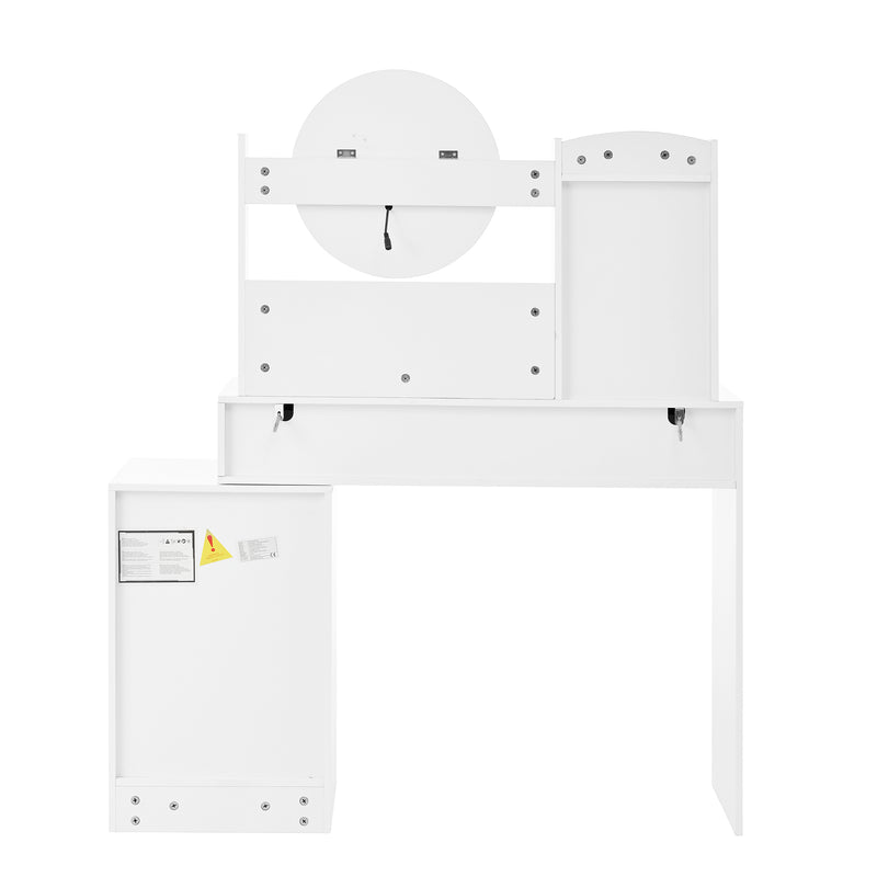 Coiffeuse moderne blanche avec tabouret, miroir LED, 5 tiroirs ETHER