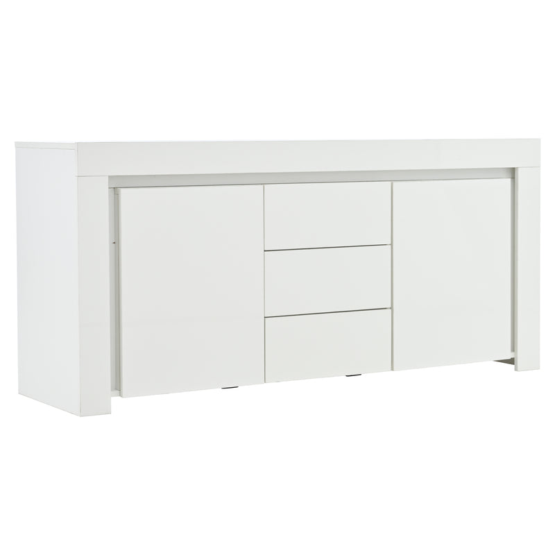 Buffet blanc laqué brillant avec éclairage LED 2 portes 3 tiroirs EUGLENOID