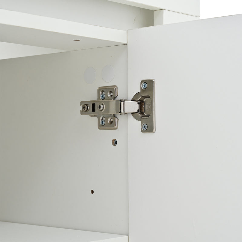 Buffet blanc laqué brillant avec éclairage LED 2 portes 3 tiroirs EUGLENOID