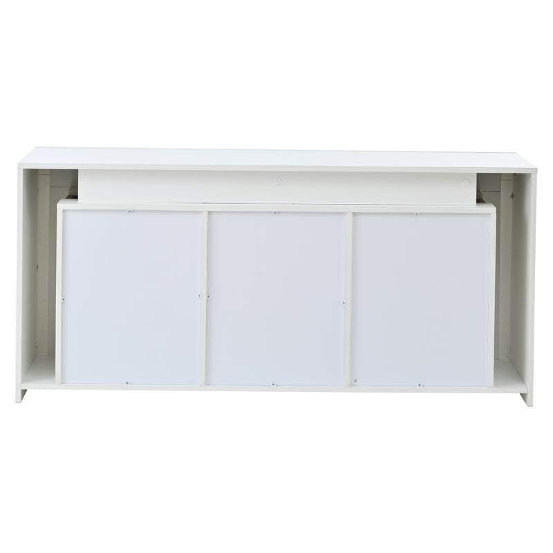 Buffet blanc laqué brillant avec éclairage LED 2 portes 3 tiroirs EUGLENOID