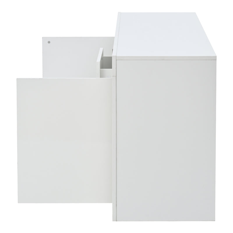 Buffet blanc laqué brillant avec éclairage LED 2 portes 3 tiroirs EUGLENOID
