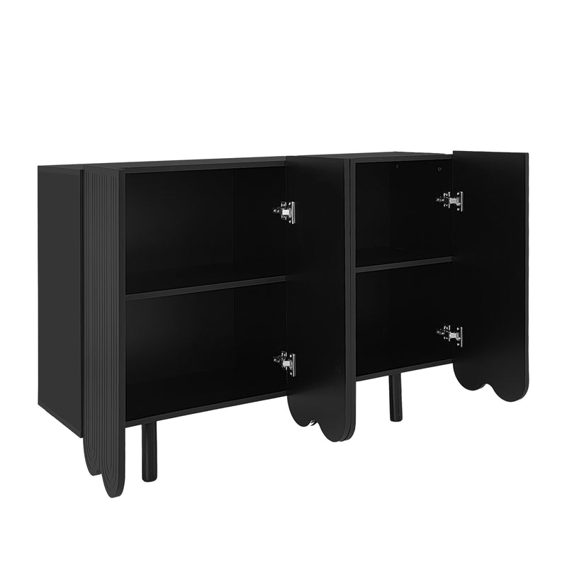 Buffet noir 4 portes avec motif et rangement 120*37.5*80.8 cm EVRENS BLACK