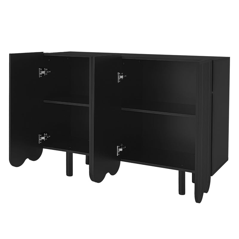 Buffet noir 4 portes avec motif et rangement 120*37.5*80.8 cm EVRENS BLACK