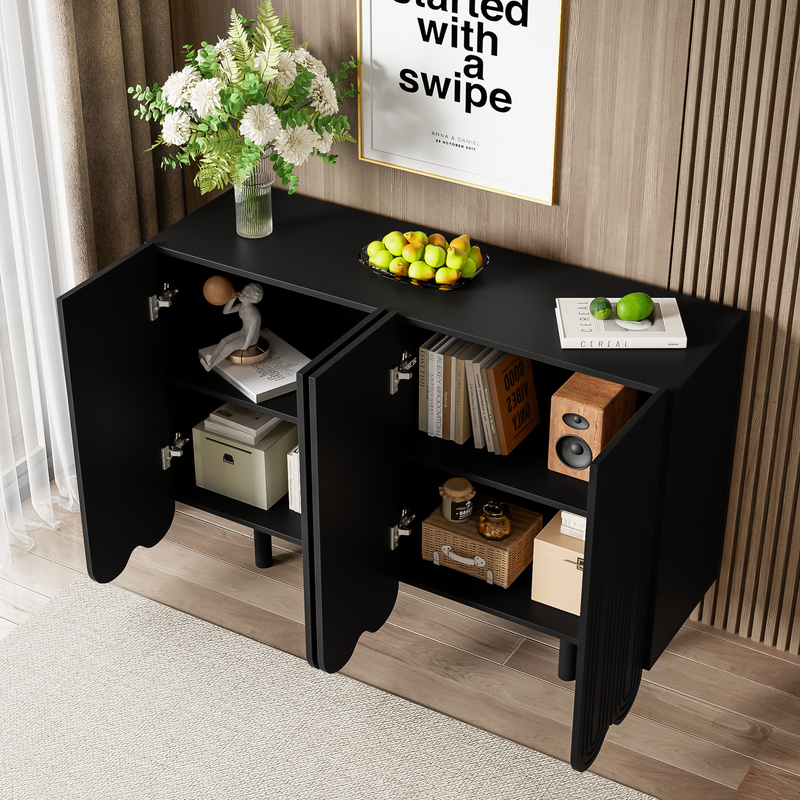 Buffet noir 4 portes avec motif et rangement 120*37.5*80.8 cm EVRENS BLACK