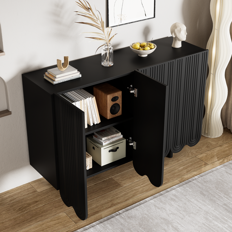 Buffet noir 4 portes avec motif et rangement 120*37.5*80.8 cm EVRENS BLACK