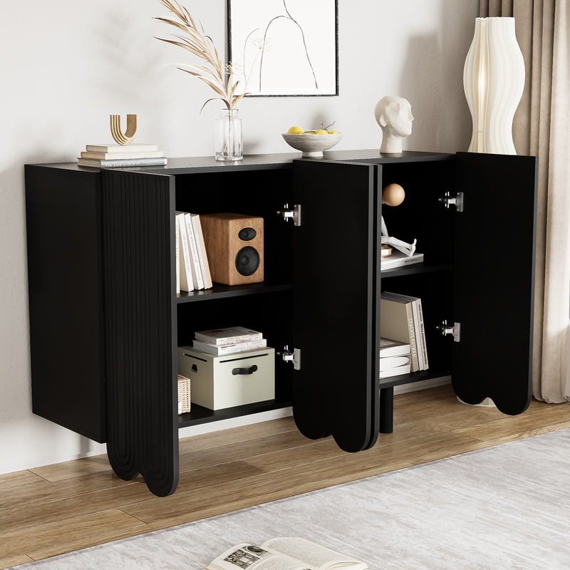 Buffet noir 4 portes avec motif et rangement 120*37.5*80.8 cm EVRENS BLACK