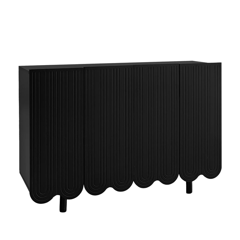 Buffet noir 4 portes avec motif et rangement 120*37.5*80.8 cm EVRENS BLACK