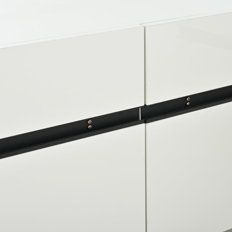 Meuble TV blanc laqué brillant avec bande noire et 4 portes EXUDATION