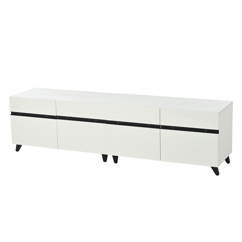 Meuble TV blanc laqué brillant avec bande noire et 4 portes EXUDATION