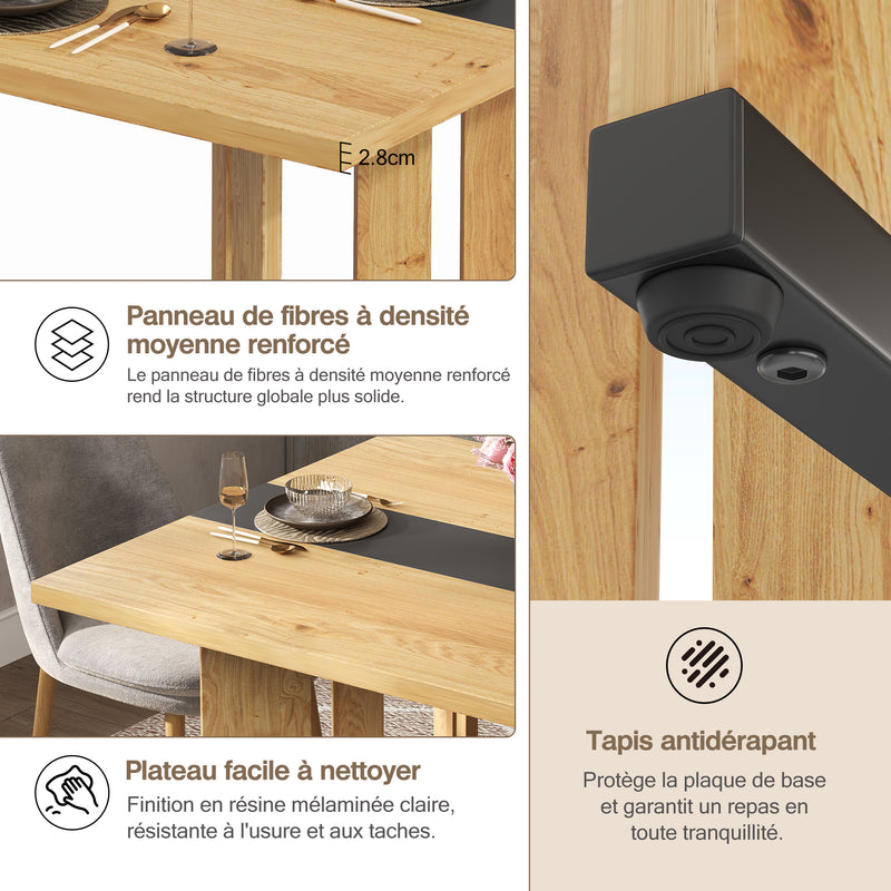 Table à manger rectangulaire effet chêne naturel et noir 150*80cm BALATA