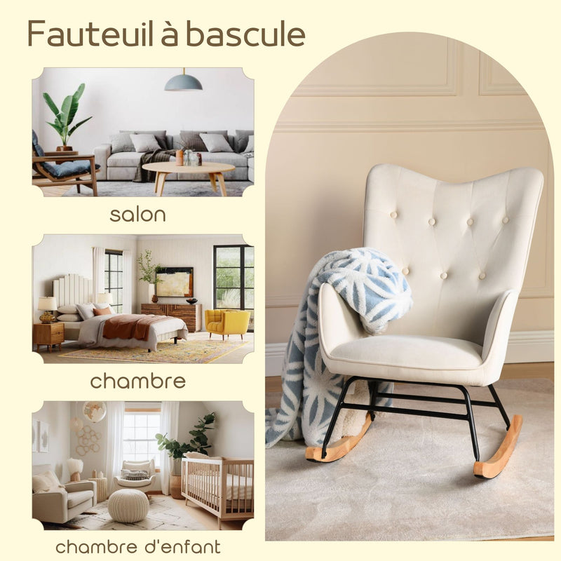 Fauteuil à bascule rocking chair velours blanc cassé EPPING SMALL VELVET BEIGE