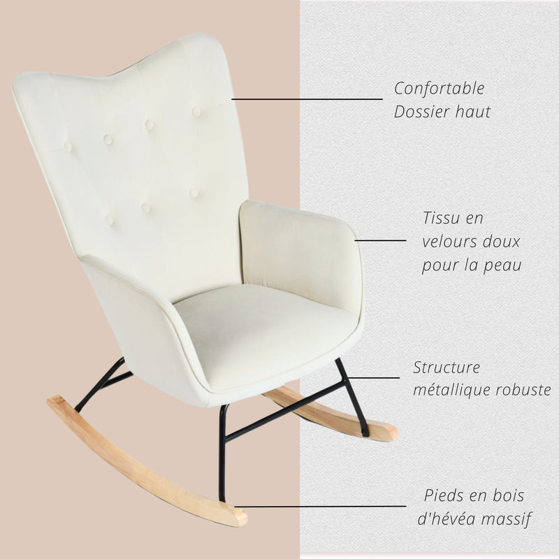 Fauteuil à bascule rocking chair velours blanc cassé EPPING SMALL VELVET BEIGE