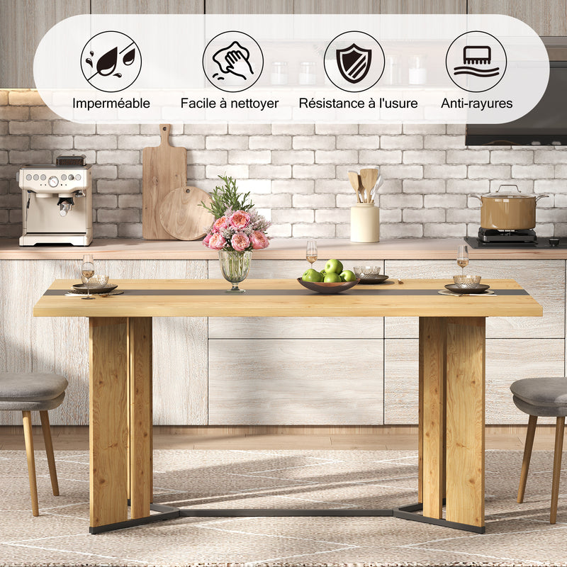 Table à manger rectangulaire effet chêne naturel et noir 150*80cm BALATA