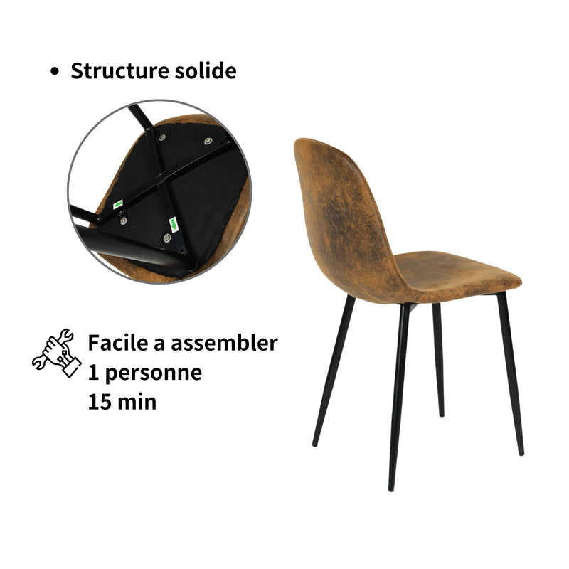 Ensemble de salle à manger élégant avec une table à manger extensible avec un plateau effet marbre blanc et des chaises en faux suède EDDAINS+CHARLTON SUEDE BROWN