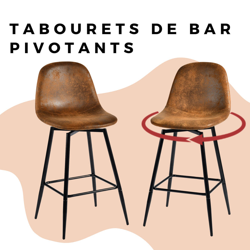 Lot de 2 tabourets de bar vintage pivotants en faux daim style industriel CHARLTON COUNTER SUEDE BROWN BLACK LEG 2PCS