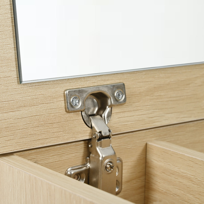 Coiffeuse effet bois et blanc table de maquillage avec miroir (sans tabouret) FAQAK