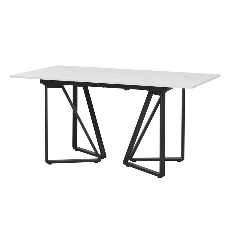 Table à manger extensible moderne effet marbre blanc et pieds noirs FASTIENS BLACK