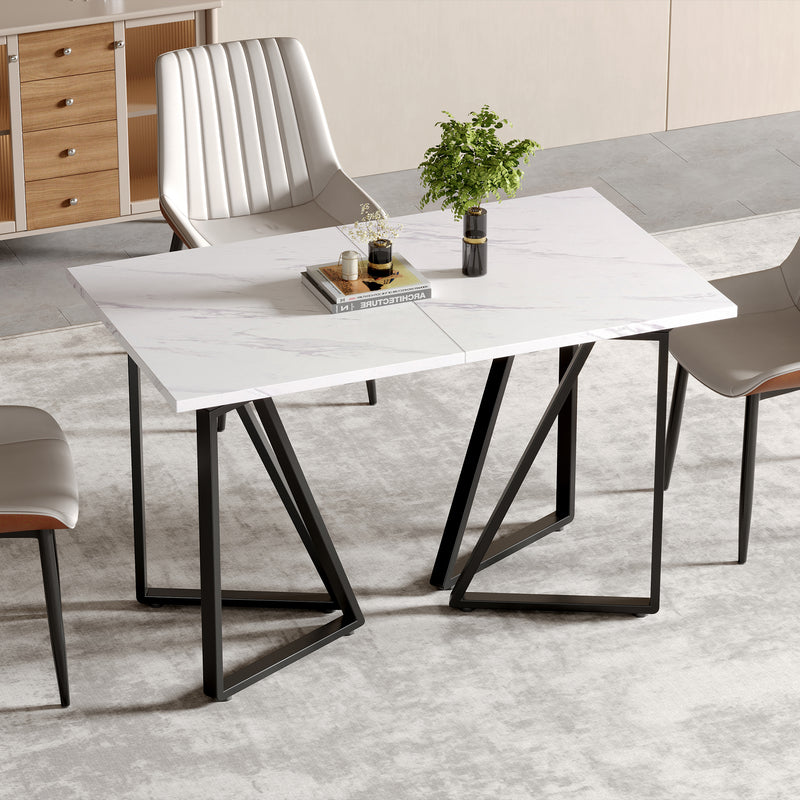 Table à manger extensible moderne effet marbre blanc et pieds noirs FASTIENS BLACK