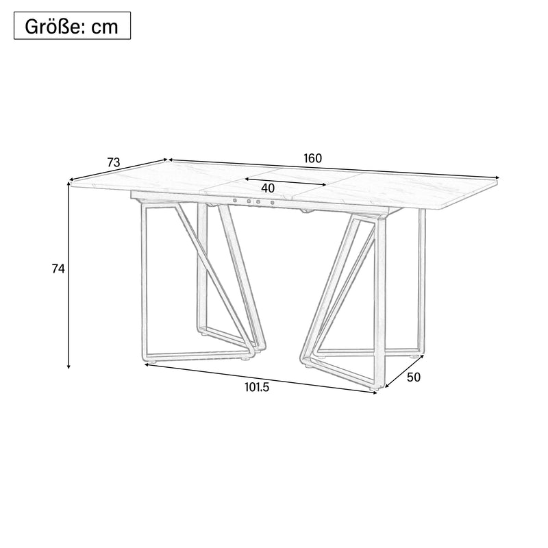 Table à manger extensible moderne effet marbre blanc et pieds noirs FASTIENS BLACK