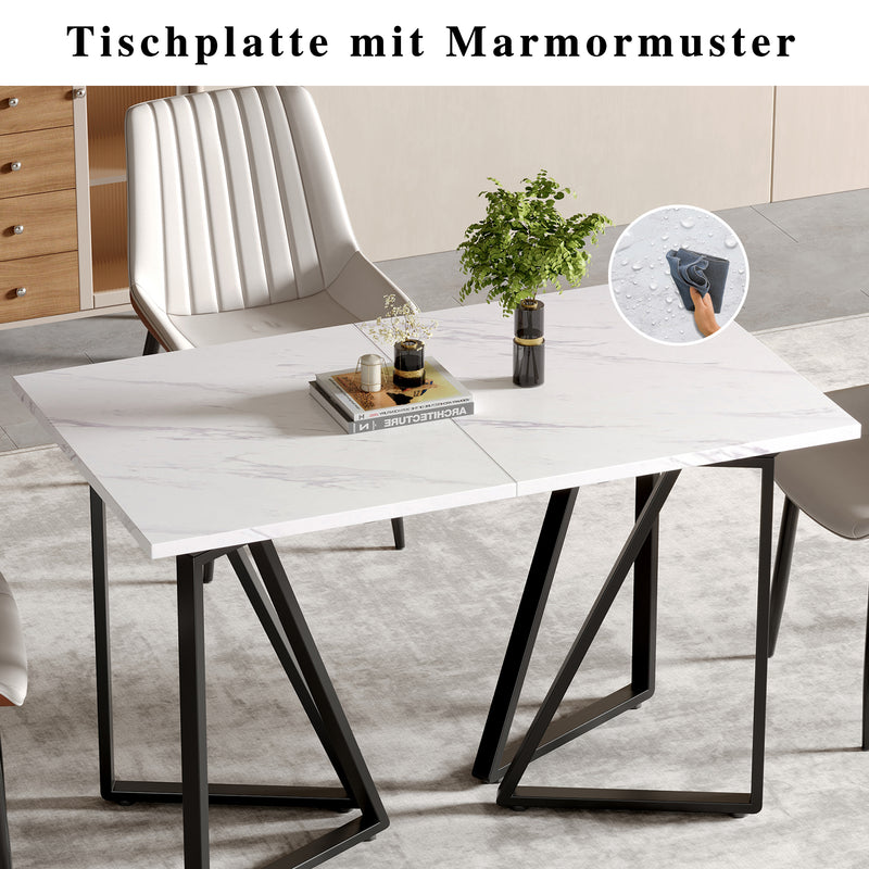 Table à manger extensible moderne effet marbre blanc et pieds noirs FASTIENS BLACK