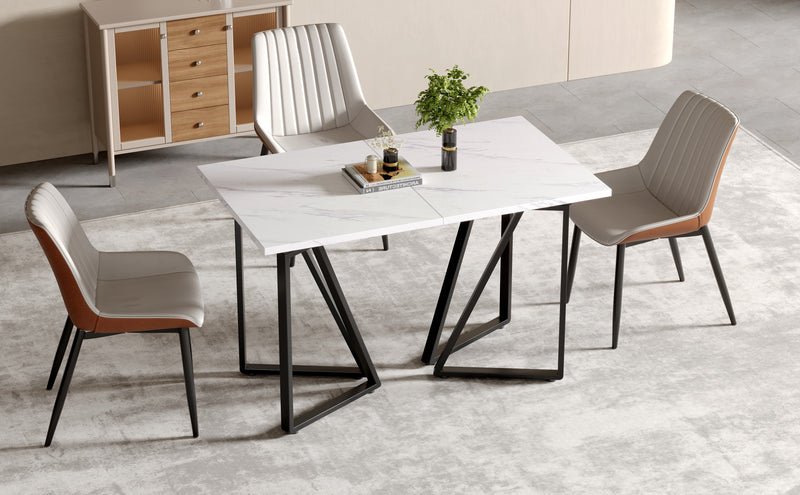 Table à manger extensible moderne effet marbre blanc et pieds noirs FASTIENS BLACK