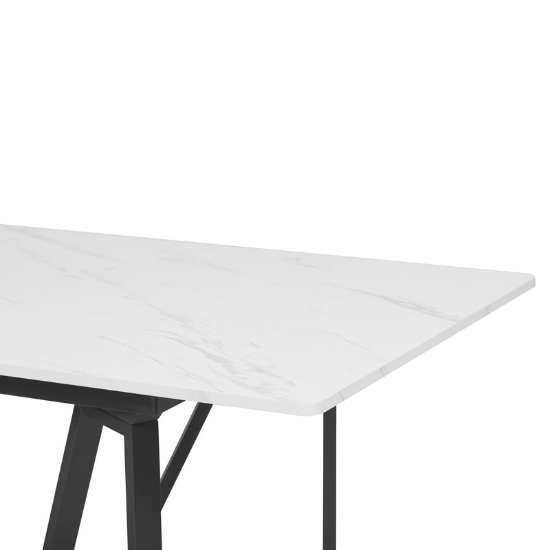 Table à manger extensible moderne effet marbre blanc et pieds noirs FASTIENS BLACK